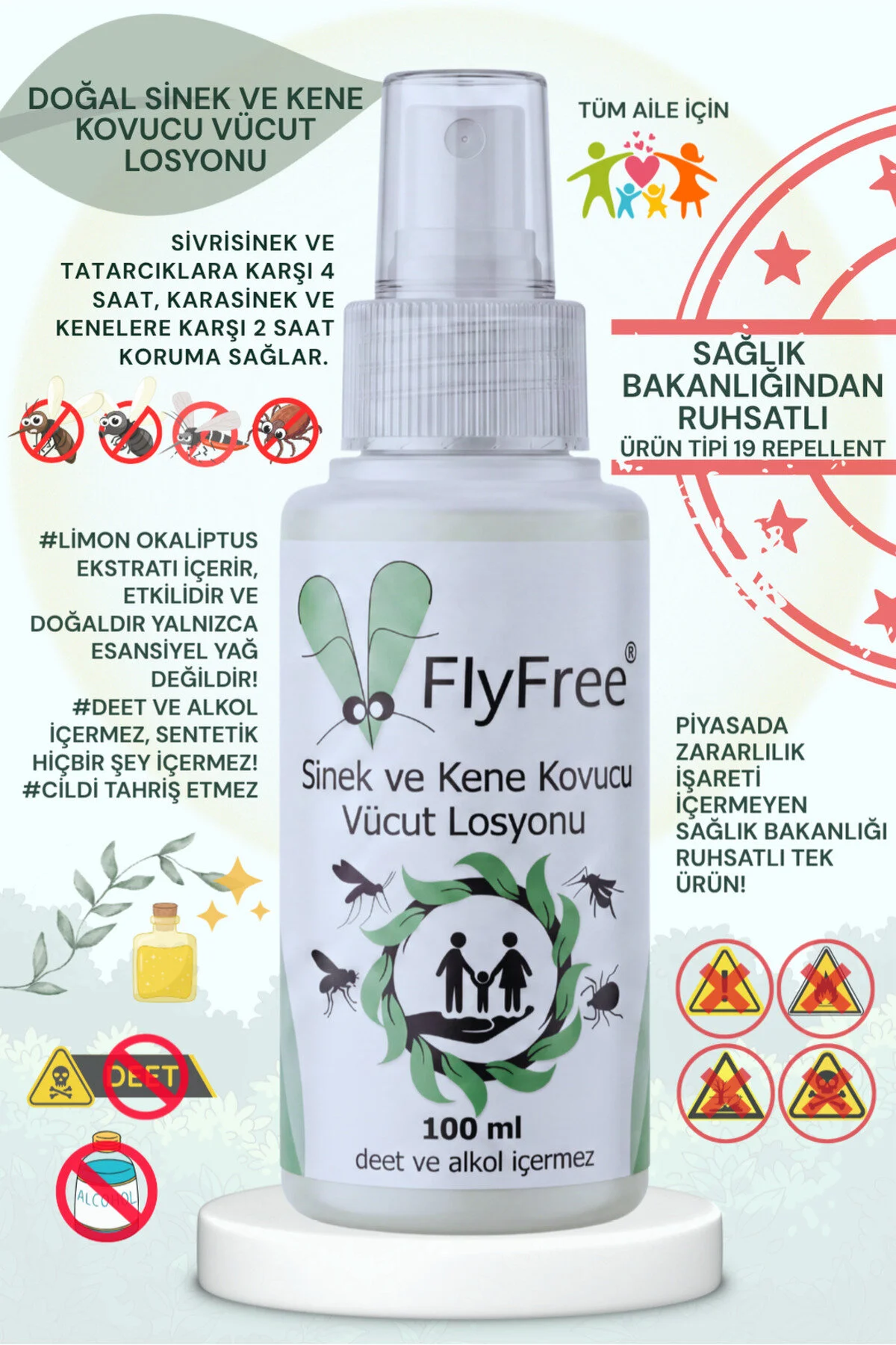 FLYFREE 100 ML. %100 DOĞAL SİVRİSİNEK KENE KOVUCU REPELLENT